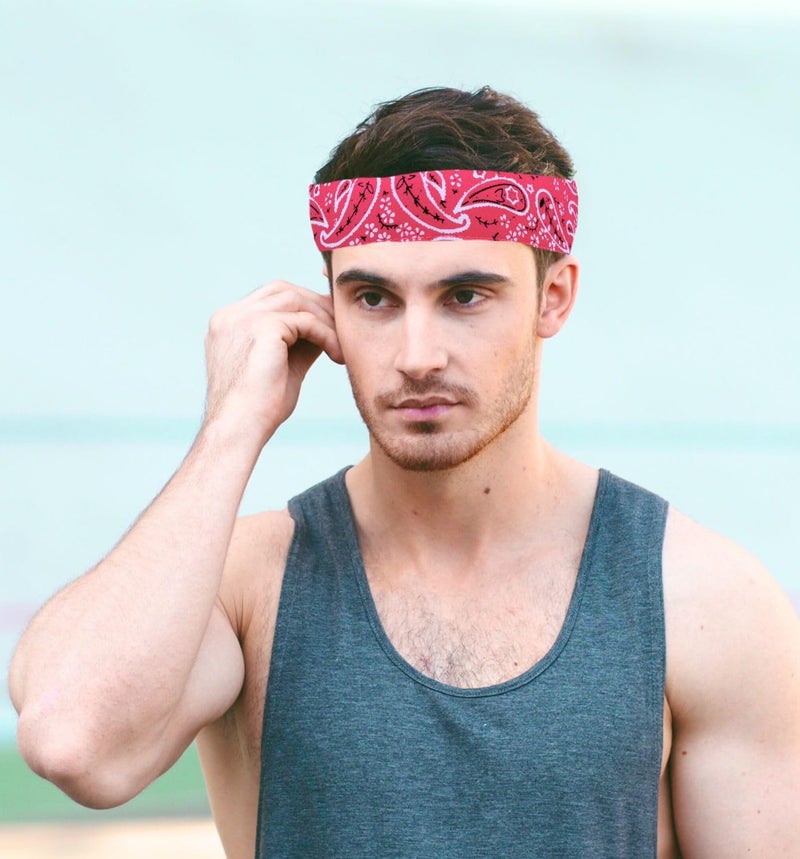 MD Style Tie Bandana Headband for Men and Women Hair Accessorries Paisley and Solid Color Sweat Band for Sports Workout Hairband - Image 2